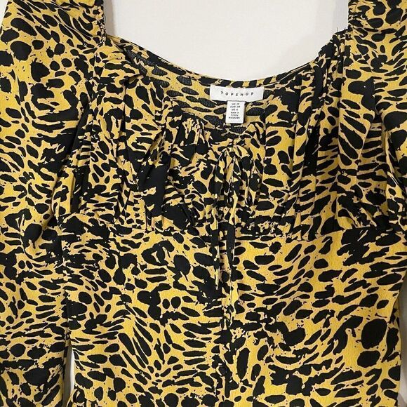NEW! Topshop Yellow black dotted long sleeve top size US 6 - Picture 5 of 6
